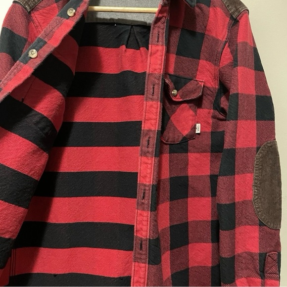 Vans Off The Wall Men Medium Plaid Jacket Red Black Corduroy Collar Skate Style - Picture 3 of 6